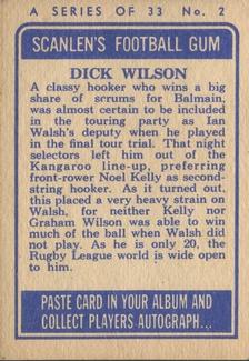 1964 Scanlens NRL #2 Dick Wilson Back